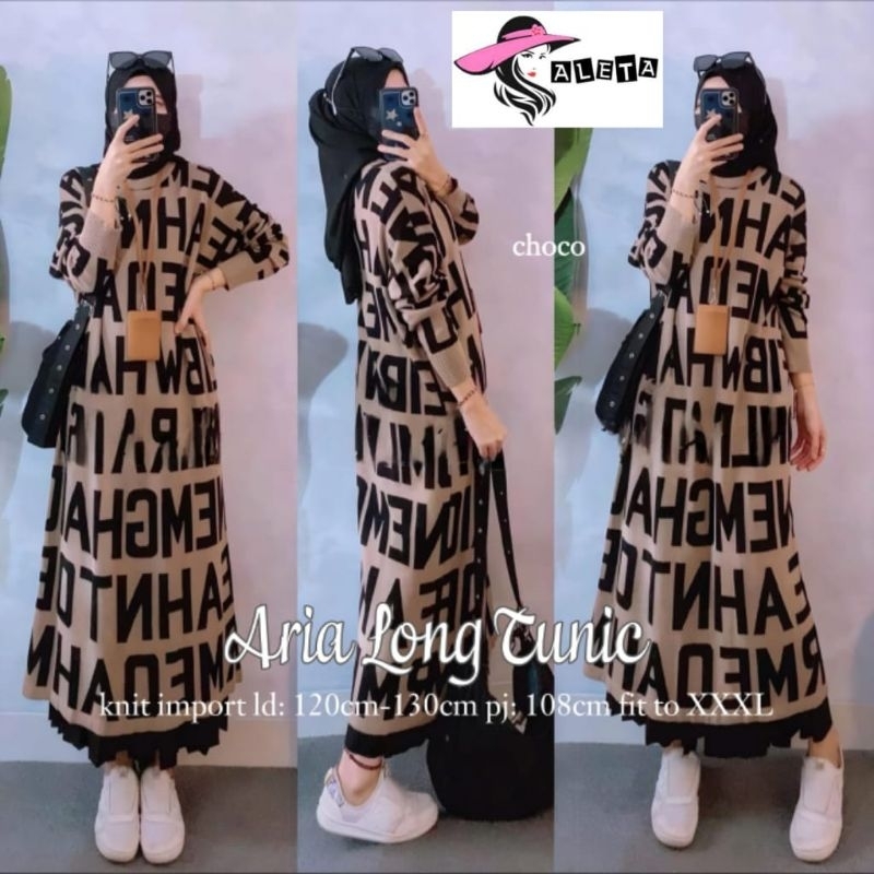ATASAN LONG TUNIK JUMBO/ARIA/BLOUSE LONG TUNIK WANITA KNIT PREMIUM JUMBO LD 130 CM  FIT XXXL