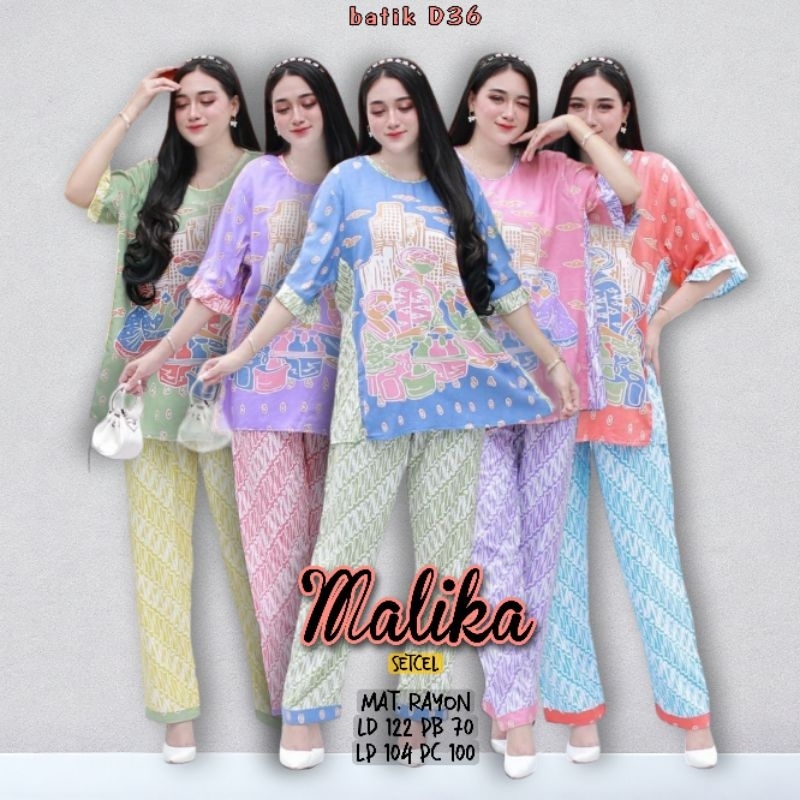Setelan wanita jumbo rayon murah celana blus pastel  halus atasan kulot motif corak karakter panjang