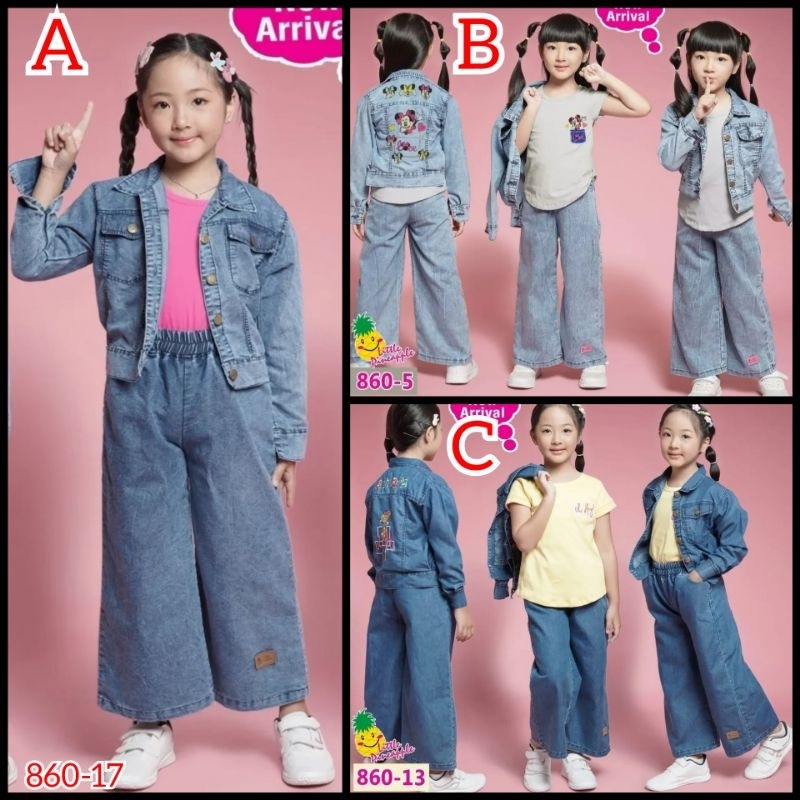 4-9th 860 Little Pineapple Baju Pakaian Set Setelan Anak Perempuan Celana Kulot Jeans