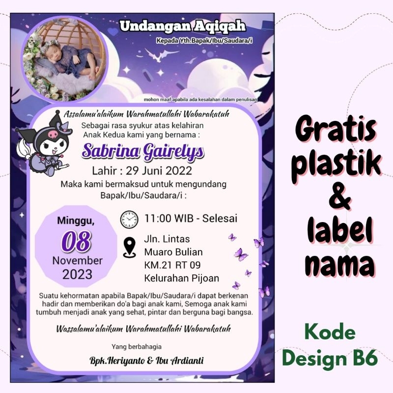 undangan tasyakuran aqiqah / undangan aqiqah /undangan