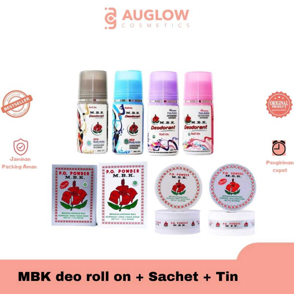 Auglow - M.B.K Deodorant Roll On Pria dan wanita Netto 40 ml Deodorant Bubuk MBK Kemasan Putih Silve