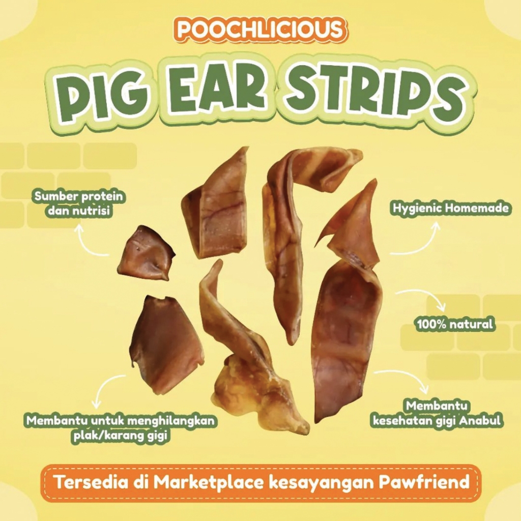 Marwa Mampir Poochlicious Pig Ear Stripes / Pig Ear / Kuping Babi / Dog Snack/ Cemilan Anjing /