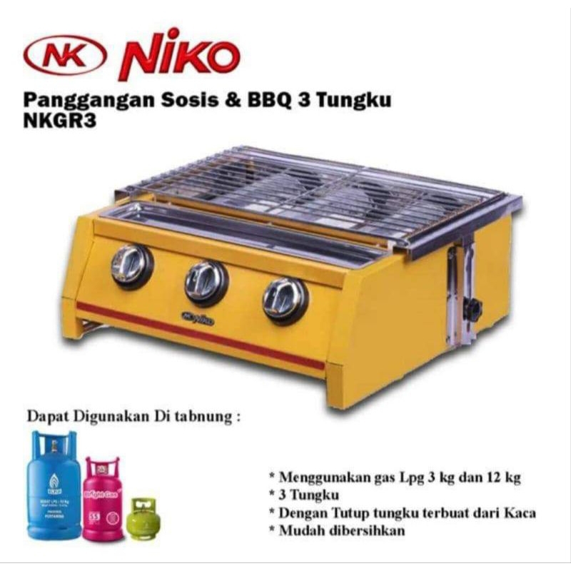Pemanggang sosis/ ayam / ikan 3 tungku NIKO tanpa listrik