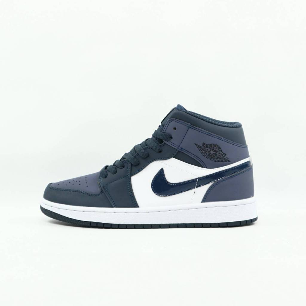 SEPATU  AJ 1 MID OBSIDIAN SANDED PURPLE WHITE 554724-445 FULL TAG BARCODE