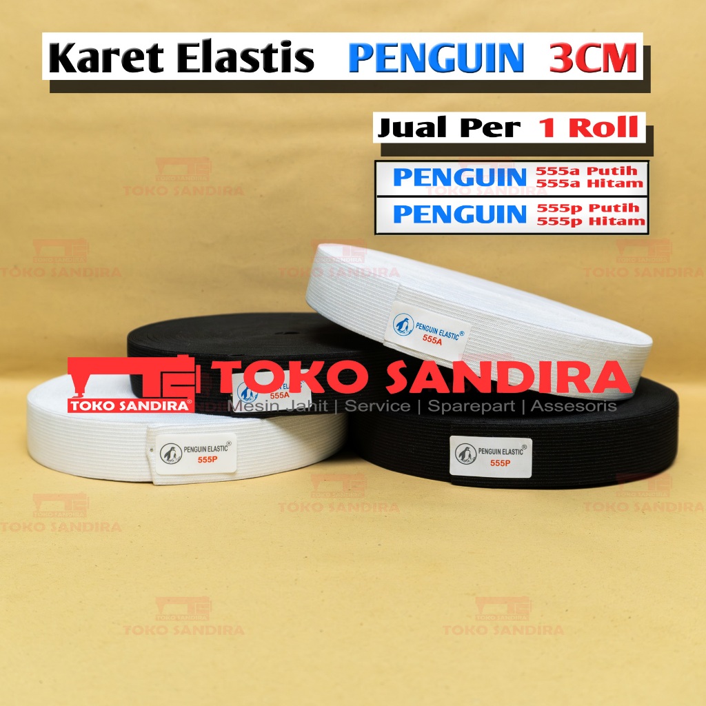 1 ROL KARET 3 CM/KARET PENGUIN 555A/KARET ELASTIS 3 CM 555P/KARET MURAH/KARET ELASTIC PENGUIN 3