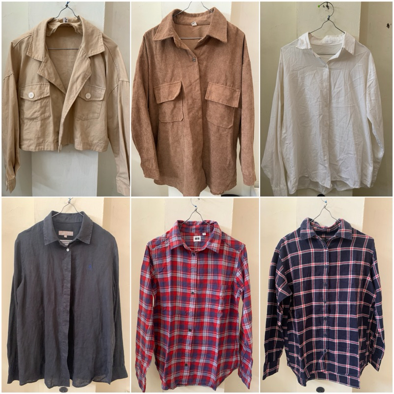 [baca deskripsi] PRELOVED baju bekas kemeja polos/corduroy kemeja flanel brand outer croptop