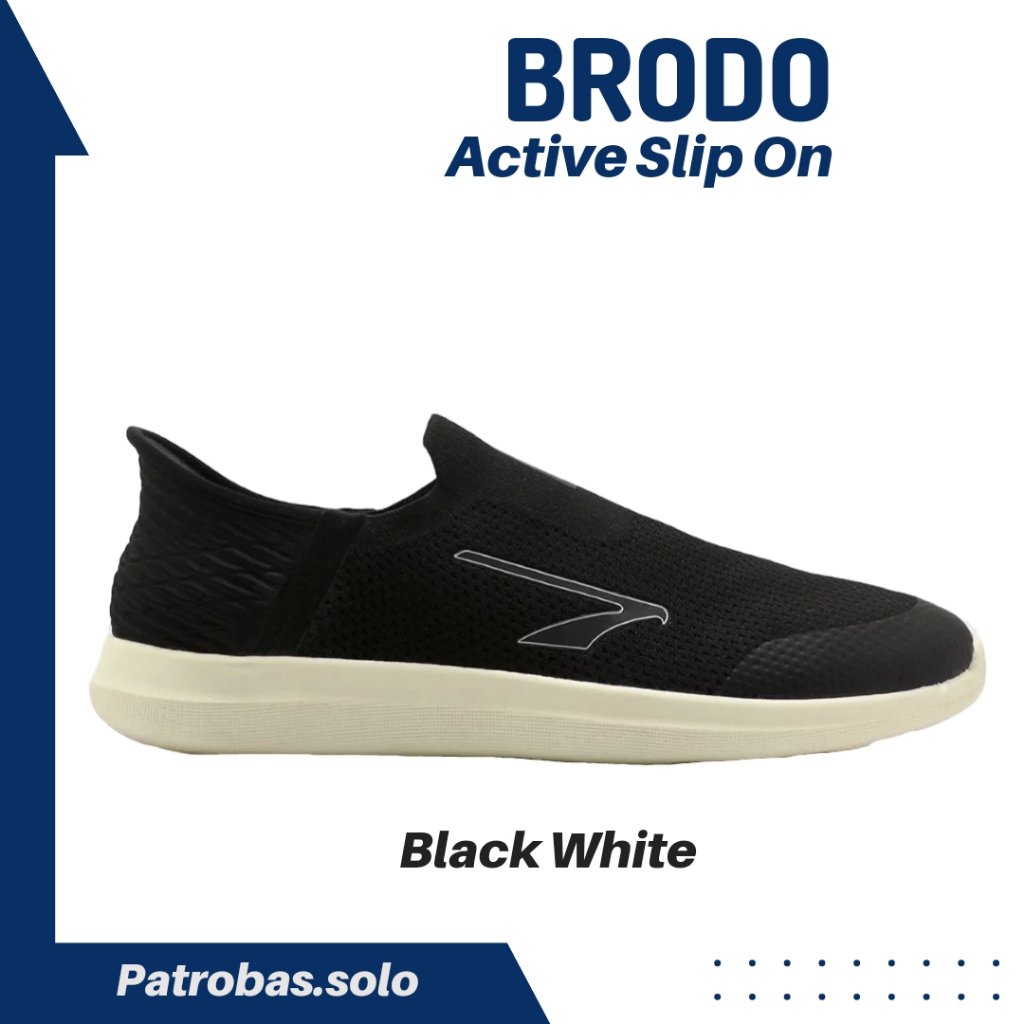 BRODO Active Slip On Black White Sepatu Sneakers Casual  Pria Hitam Putih Original