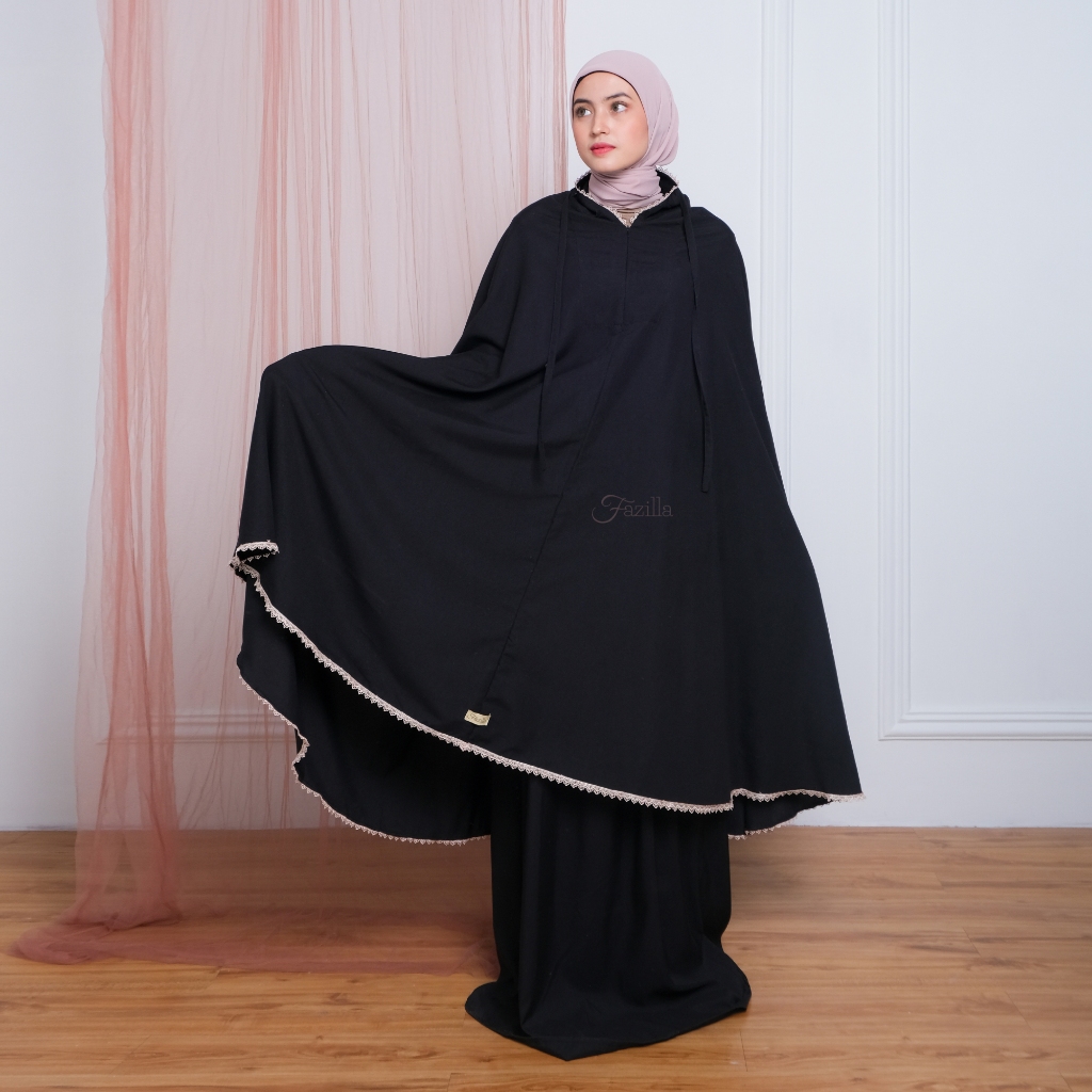 Mukena Dewasa Hitam Polos Bersih 2in1 Katun Premium Adem