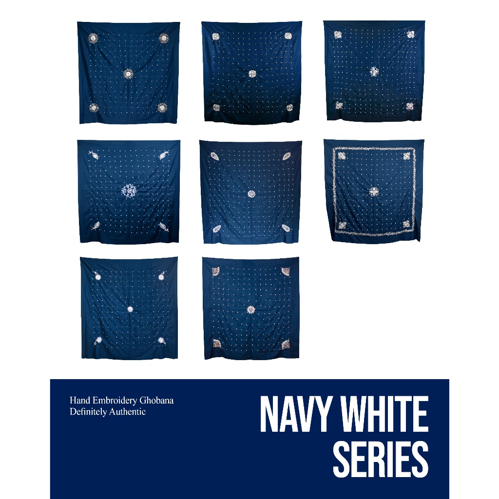 Yateer Ghobanah Imamah Hijazy 150cm x 150cm Serian Navy - Putih