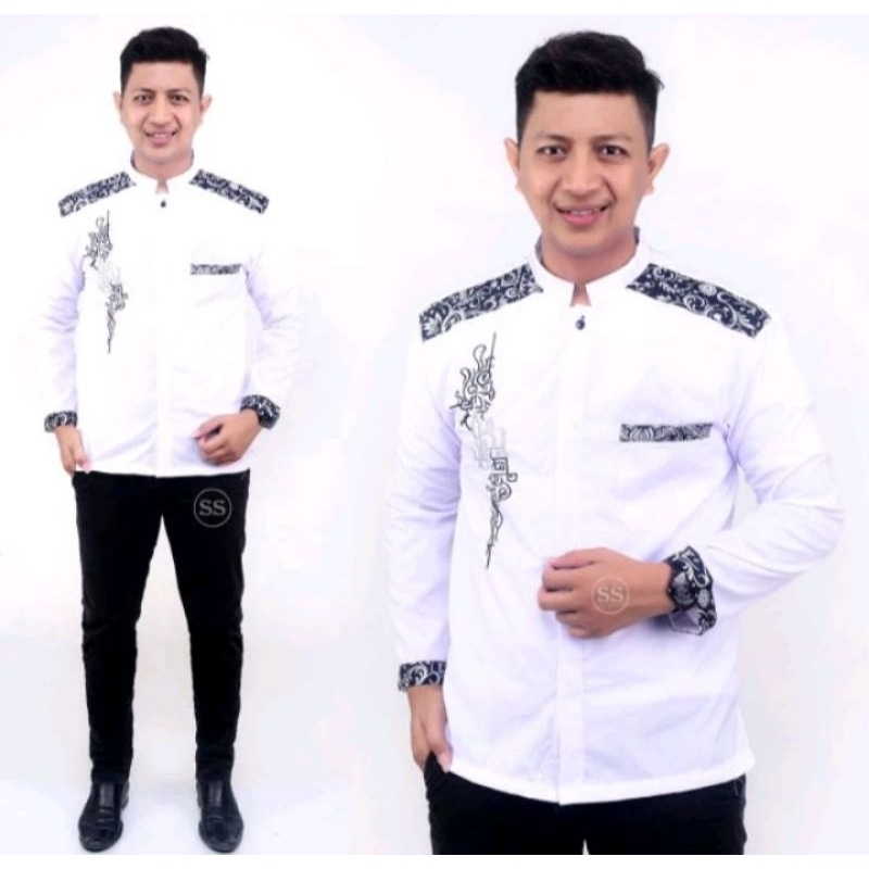 Baju Muslim Pria Modern Motif Batik Kombinasi Bordir