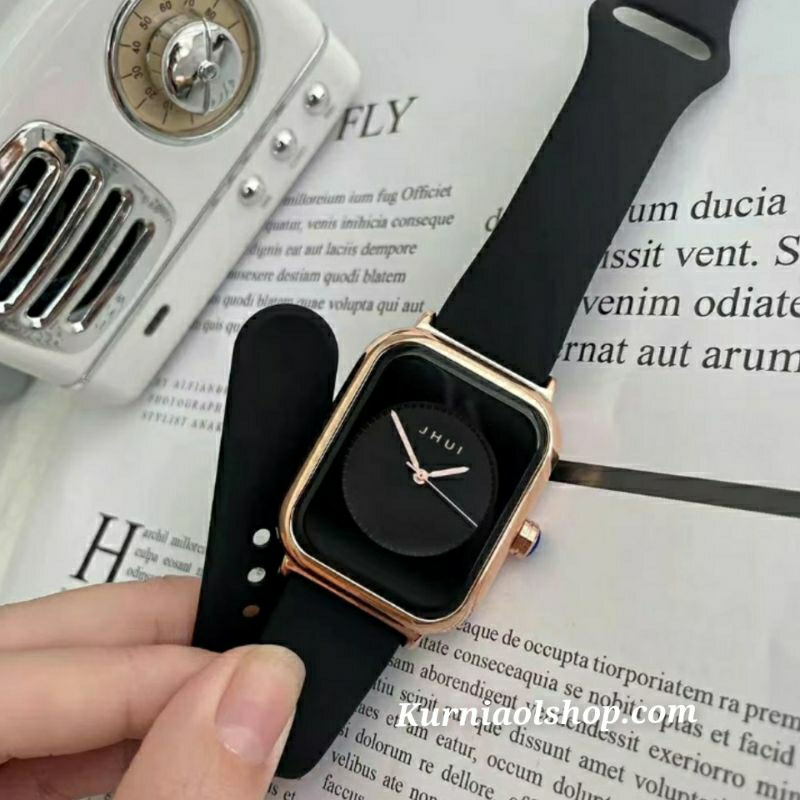 jam tangan wanita/jam tangan kotak/jam tangan formal/Jam Tangan Wanita Kekinian Strap Pu Dial Kotak 