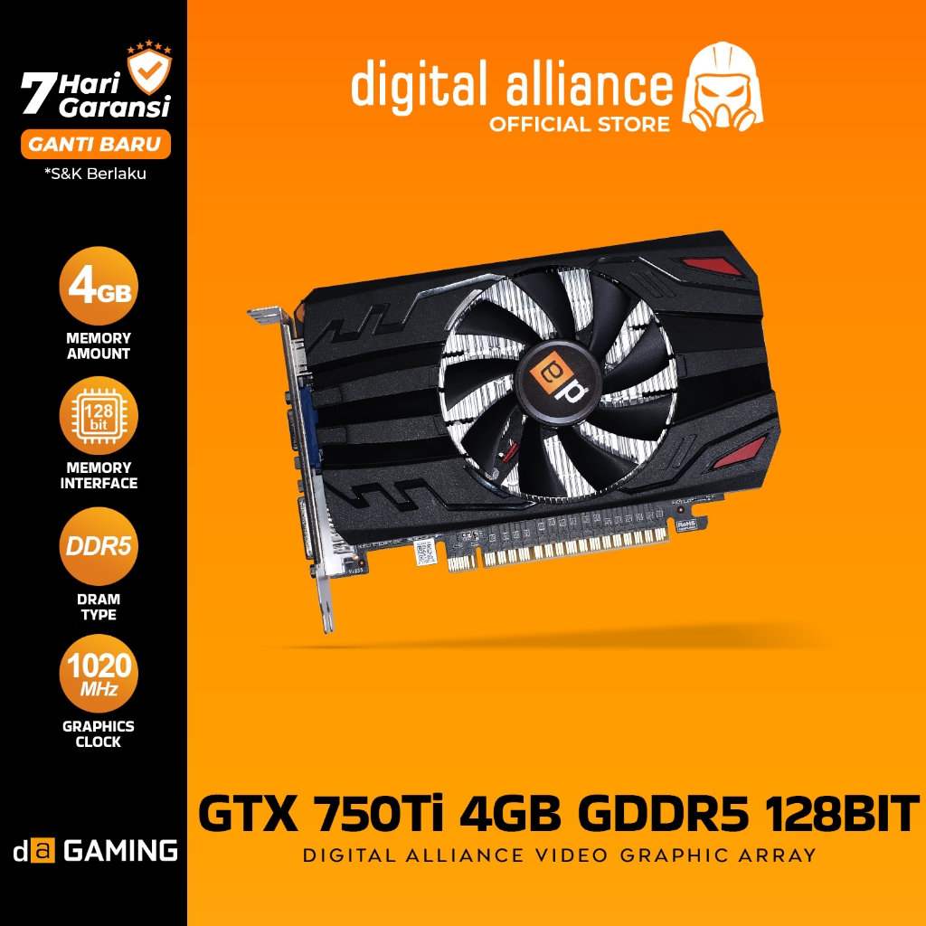 VGA CARD DIGITAL ALLIANCE GTX 750TI 4GB GDDR5 128 BIT NVIDIA GEFORCE GPU GRAPHIC GAMING