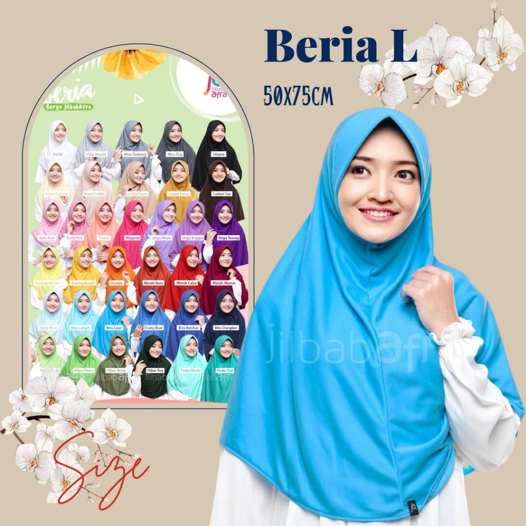 [UKURAN L] Jilbab Arfa Afra Beria Sekolah Bergo Kaos Pet Hijab Instan Dewasa Anak