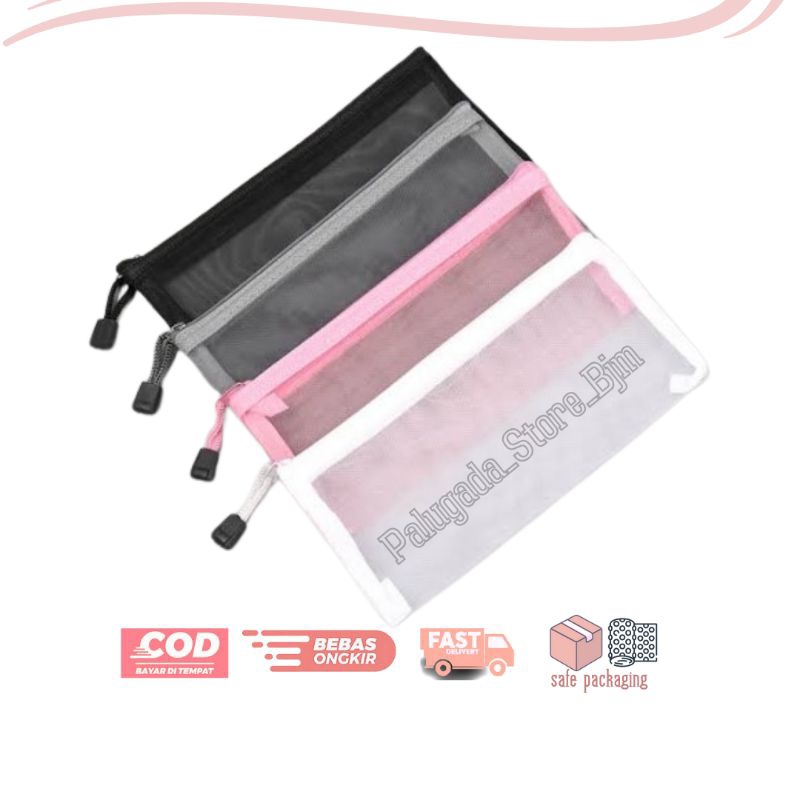 

Tempat Pensil Jaring Transparan Kotak Pensil Simpel Sederhana Pouch Transparant Portable