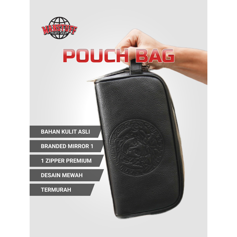 TERMURAH  Tas Pouch Bag Handbag Pria Kulit Asli Branded Leather Kualitas Premium Super Mirror 1 Vers
