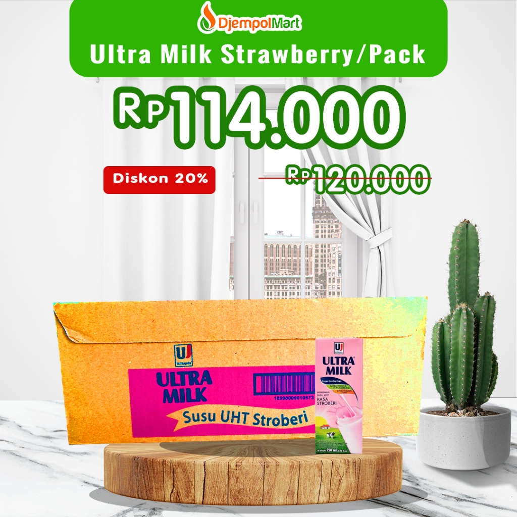 

Ultra Milk Susu UHT Strawberry 200ml 1 Karton