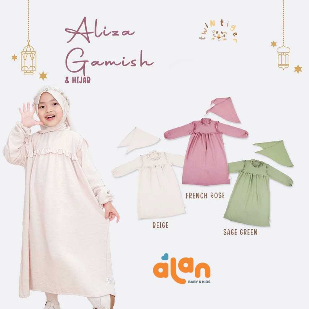 Twin Tiger Aliza Gamis + Hijab Segitiga / Baju Muslim Anak Perempuan (TT-AG)