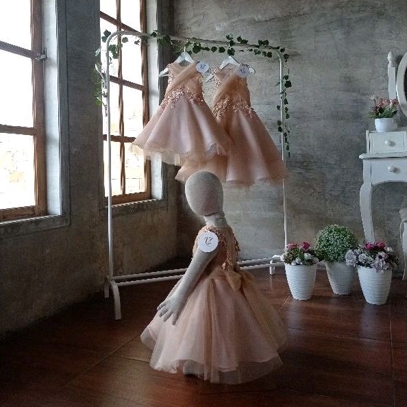 Dress Anak Drapery Tulle Brokat Payet Lilac/Peach/Ungu *Luxury Queency*