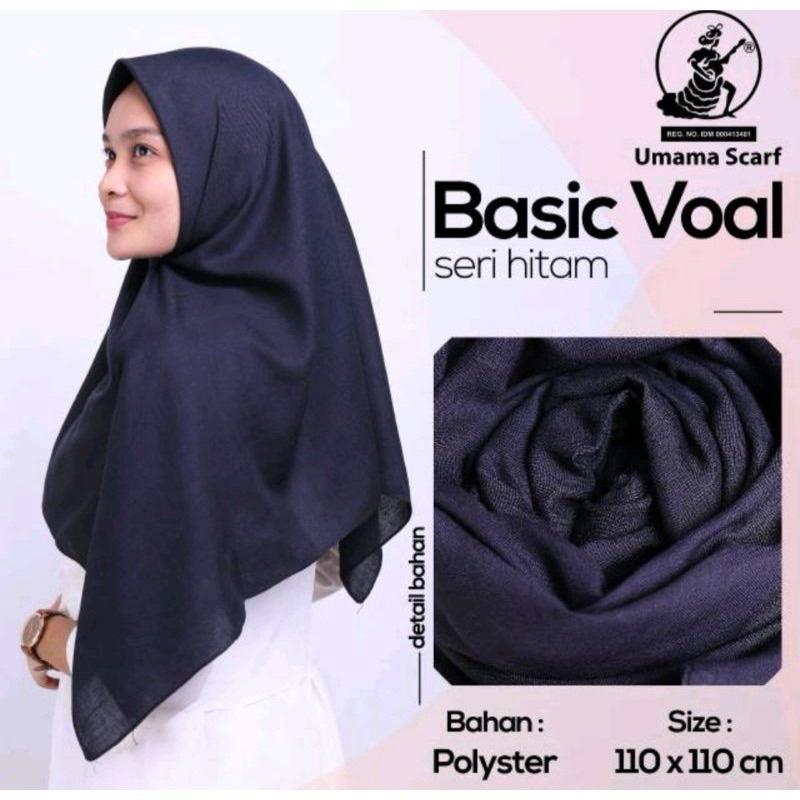 Hijab / Kerudung Segi Empat Basic Voal Umama Khusus Hitam/Jahit Tepi