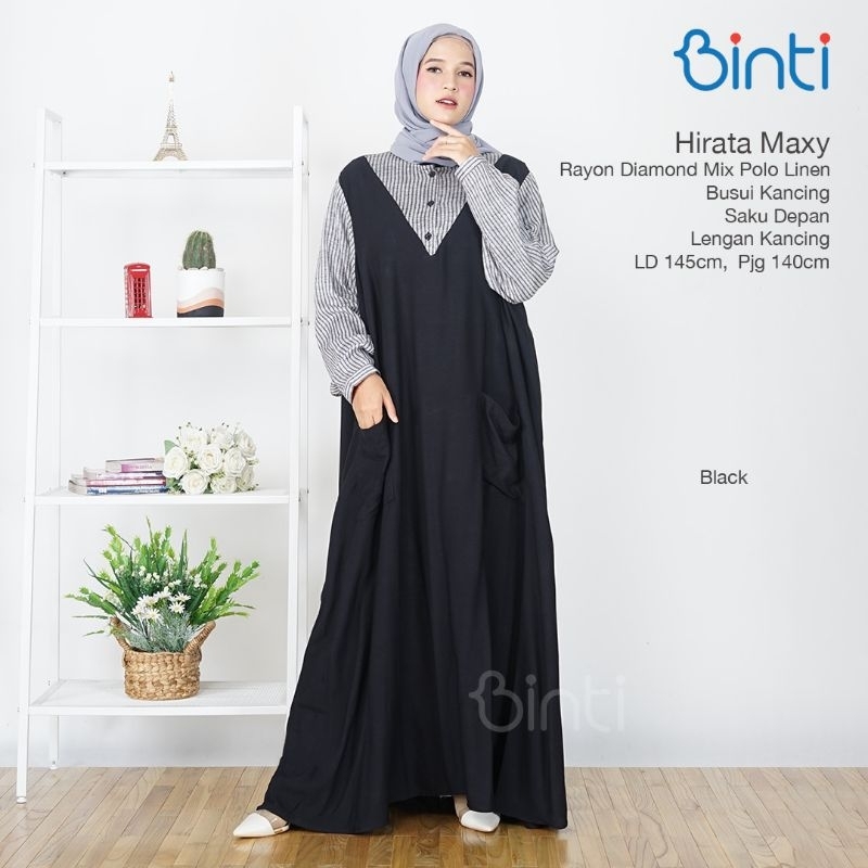 Gamis Jumbo Wanita Linen Polos Mix Rayon Salur Ori Binti