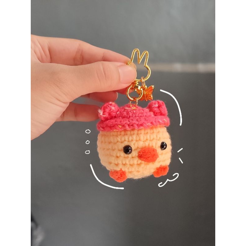 Piu piu mini chicken amigurumi chick keychain gantungan crochet lucu kawaii kunci tas mini bunny hat