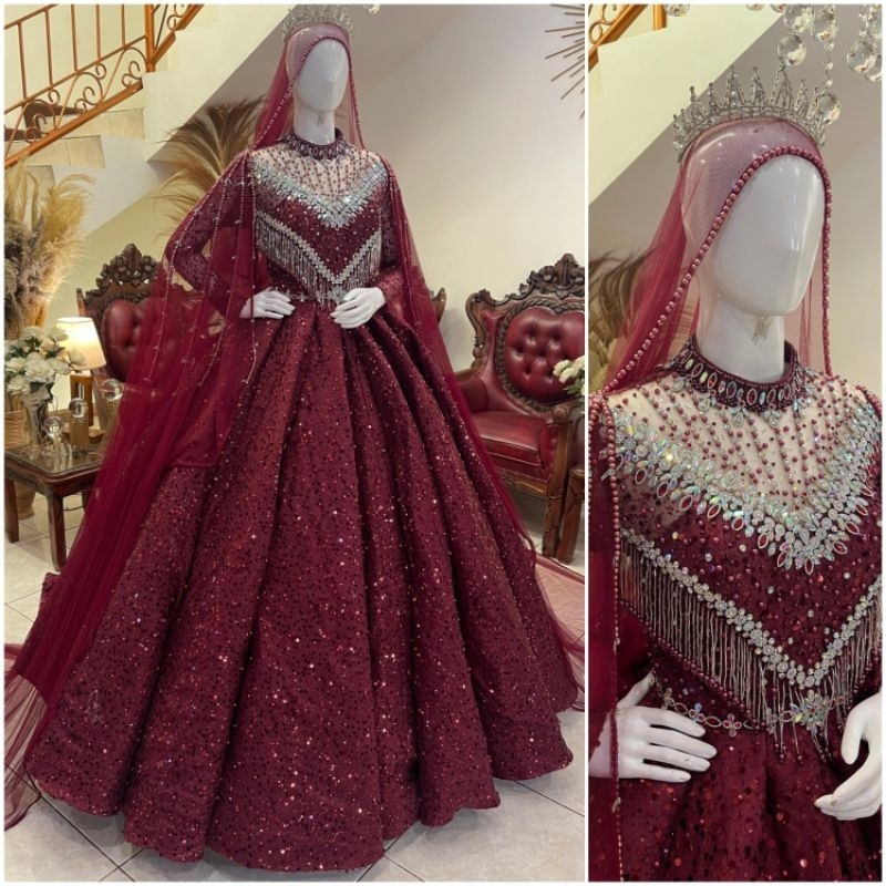 GAUN WEDDING FULL PAYET MUTIARA MEWAH | BAJU PENGANTIN BARBIE | GAUN PENGANTIN EKOR | TOKO NAFISAHKU
