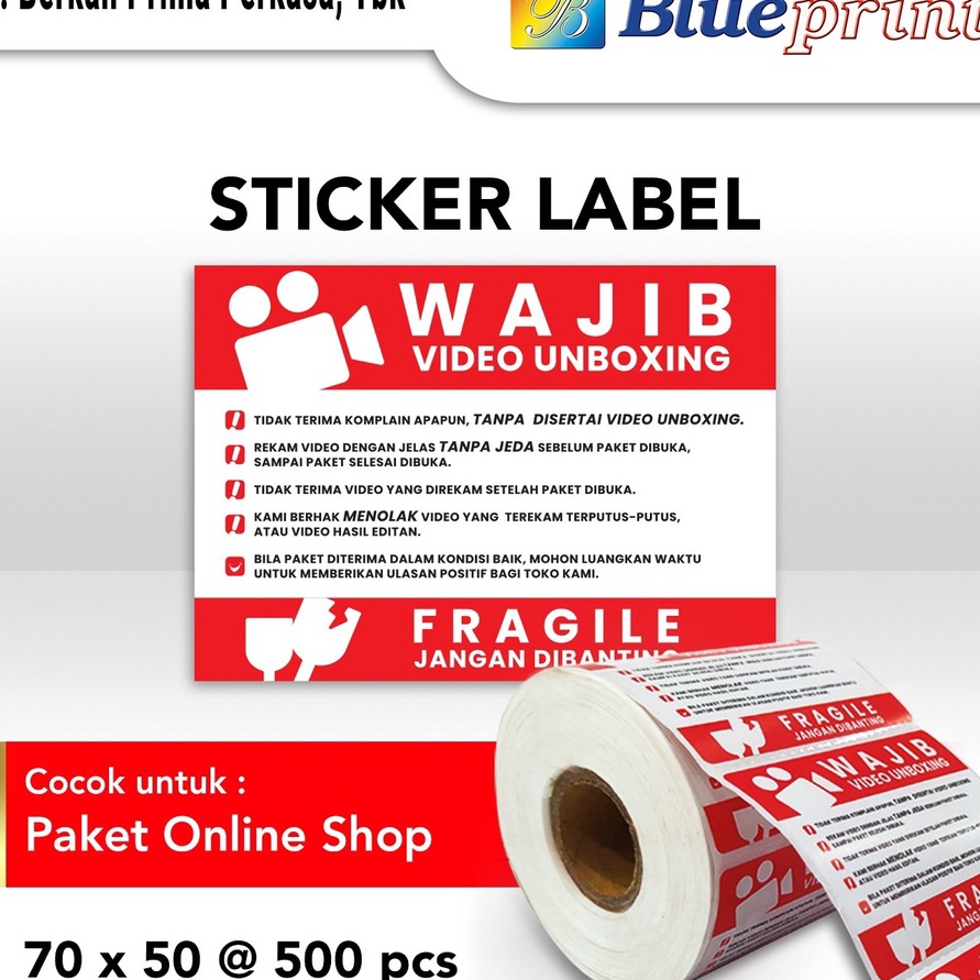 

Dijamin Ori Label Sticker Unboxing Fragile BLUEPRINT 7x5 mm isi 5