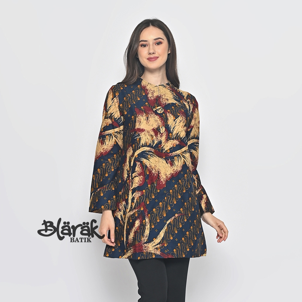 Tunik Batik Wanita Premium Modern Motif Ayana Biru Blarak Batik Pekalongan