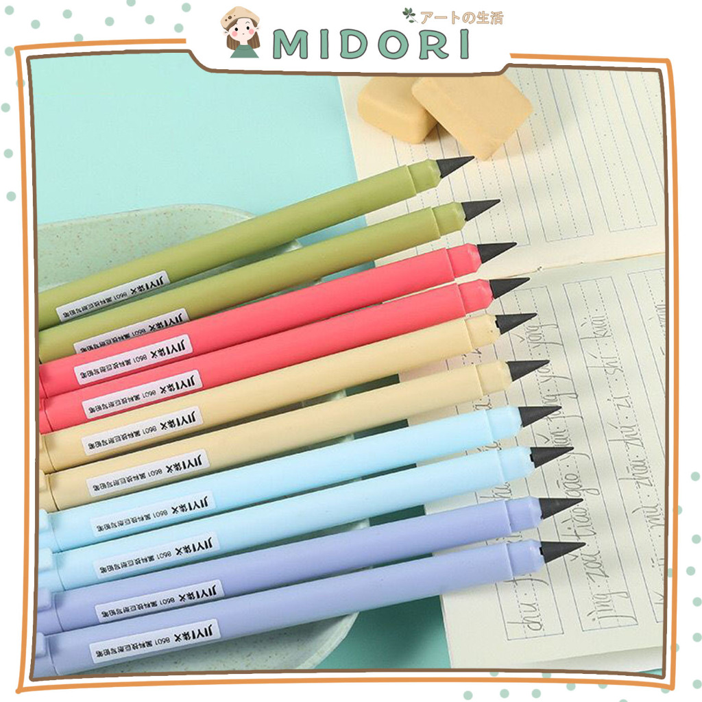 

[MIDORI] 1Pcs NEW INKLESS PENCIL MORANDI Tebal Pen Pensil Segitiga Stationary - D0062