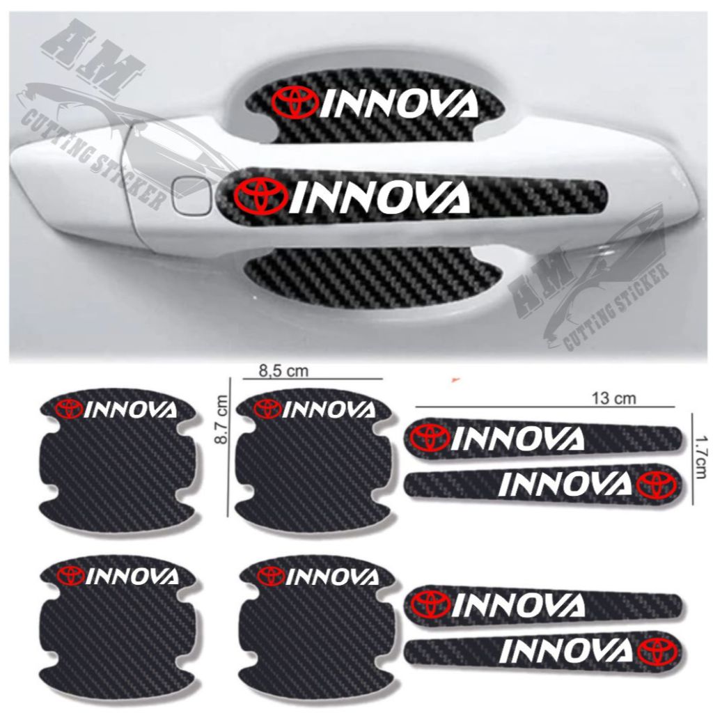 8pcs stiker carbon handle pintu mobil toyota innova sticker pelindung gagang pintu