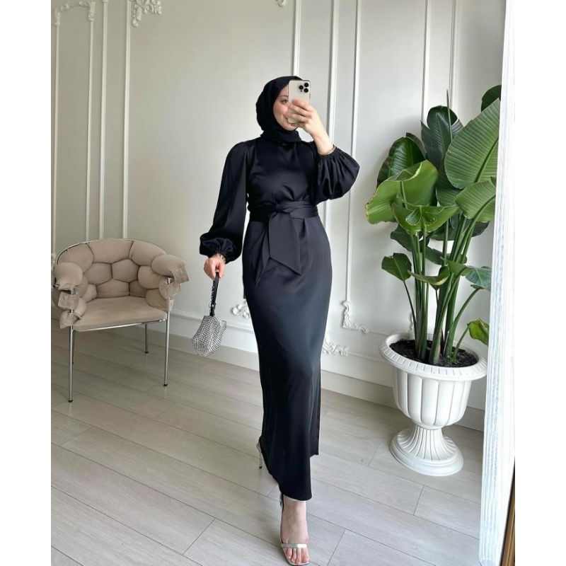 Aswad Dress - Satin Dress Hitam Elegan custom gamis kondangan pesta seragam couple bridesmaid gaun p
