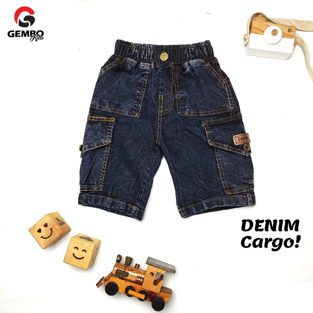 Celana Cargo Jeans Anak 1-9 tahun - Celana Anak Laki-laki Cargo Jeans Pendek Black Snow - Gembo Kids