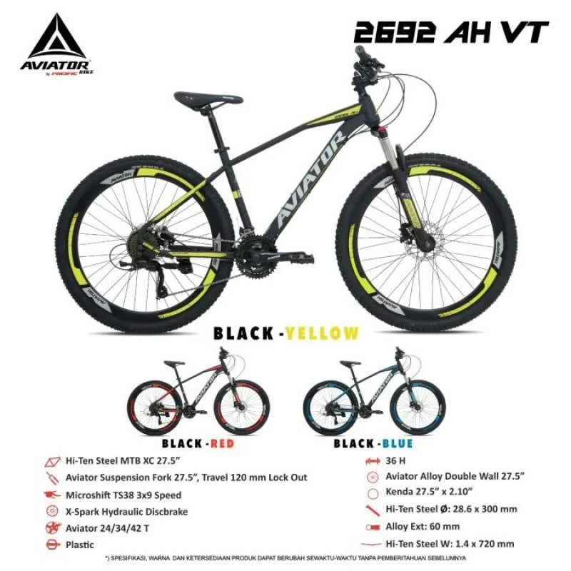 SEPEDA MTB UKURAN 27 AVIATOR 2692 AH VT FL