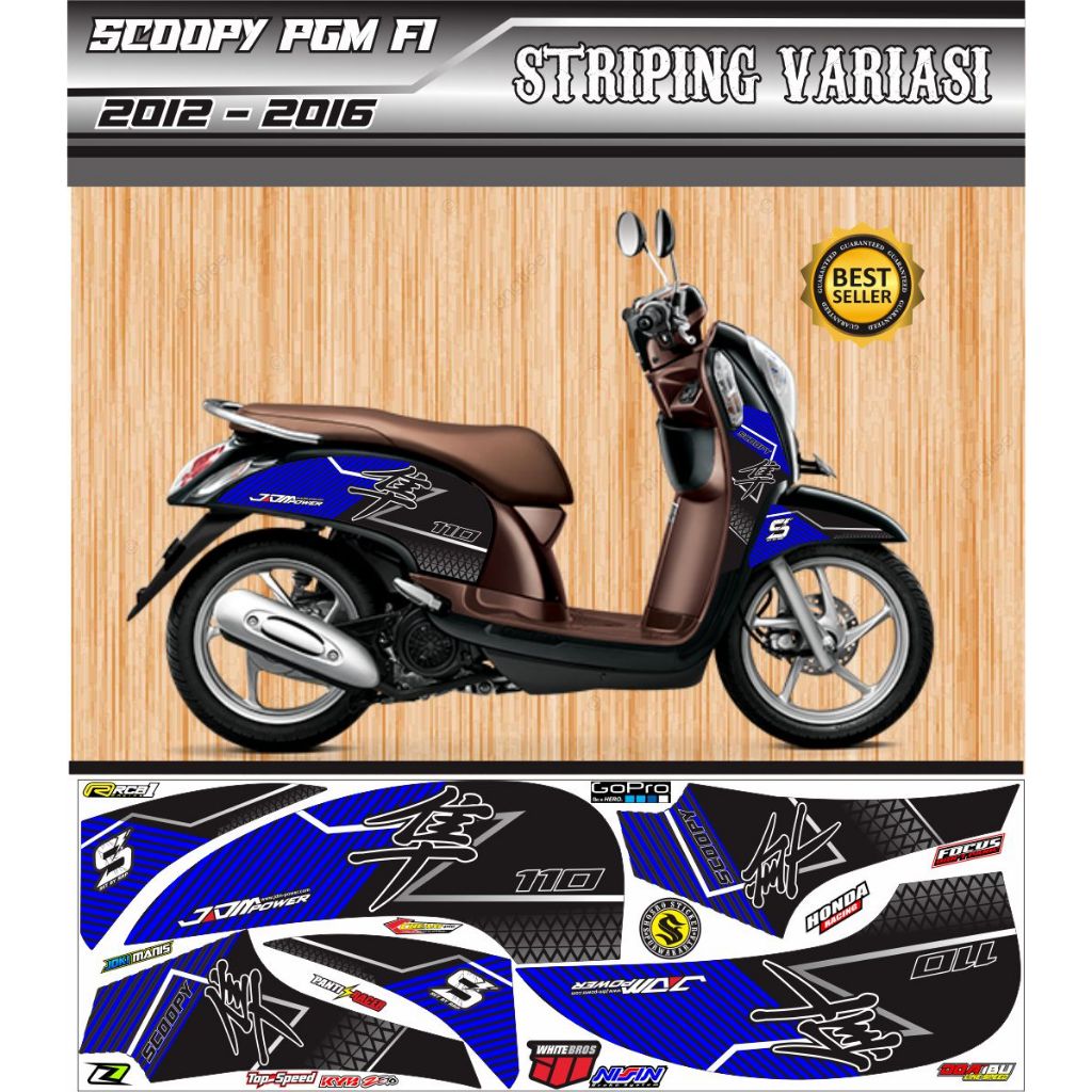 VARIASI STIKER STRIPING MOTOR HONDA SCOOPY FI 2012 2013-2016 VARIASI LIST MOTOR DESAIN HAYABUSA MINI