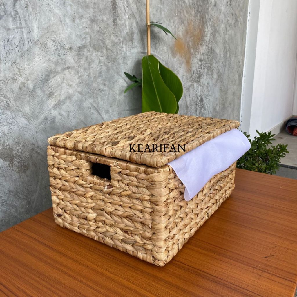 Box Kayu Enceng Gondok/Drawer Enceng Rangka Kayu /Kotak Penyimpanan Enceng Gondok/Drawer Kayu Enceng