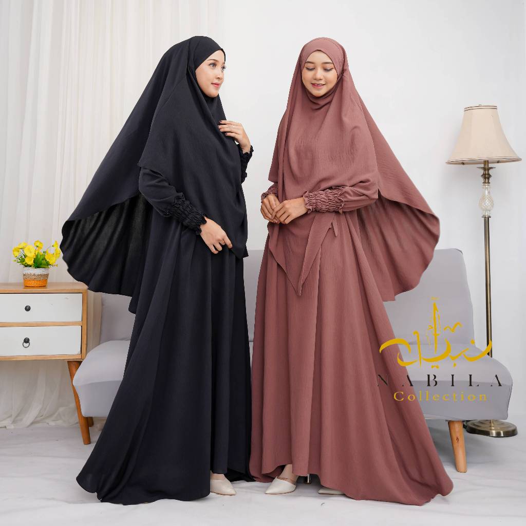 Gamis Syari yasmin set crinkle gamis syari khimar cadar niqab crinkel original Nabila collection