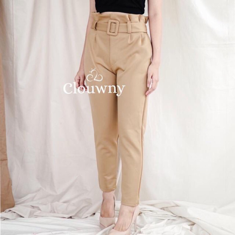 Clouwny Office Belt Pants Celana Scuba Kantor Belt Nyambung (preloved like new, baru 2 kali pakai)