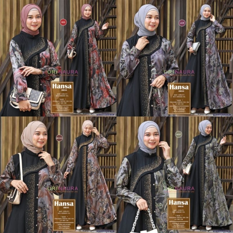 Gamis Dres Ceruty Motif Mewah HANSA DRES Ori Naura