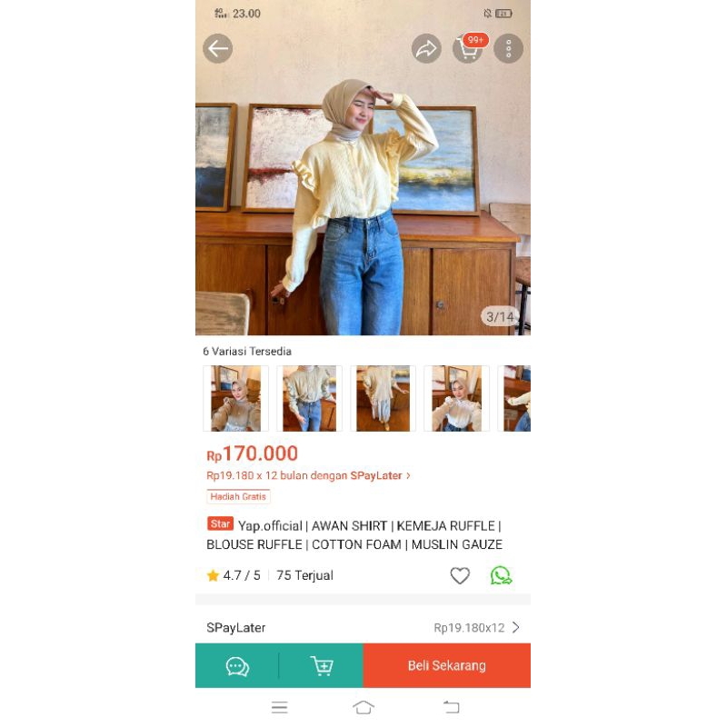 Atasan Blouse Ruffle Soft Yellow Yap Official New