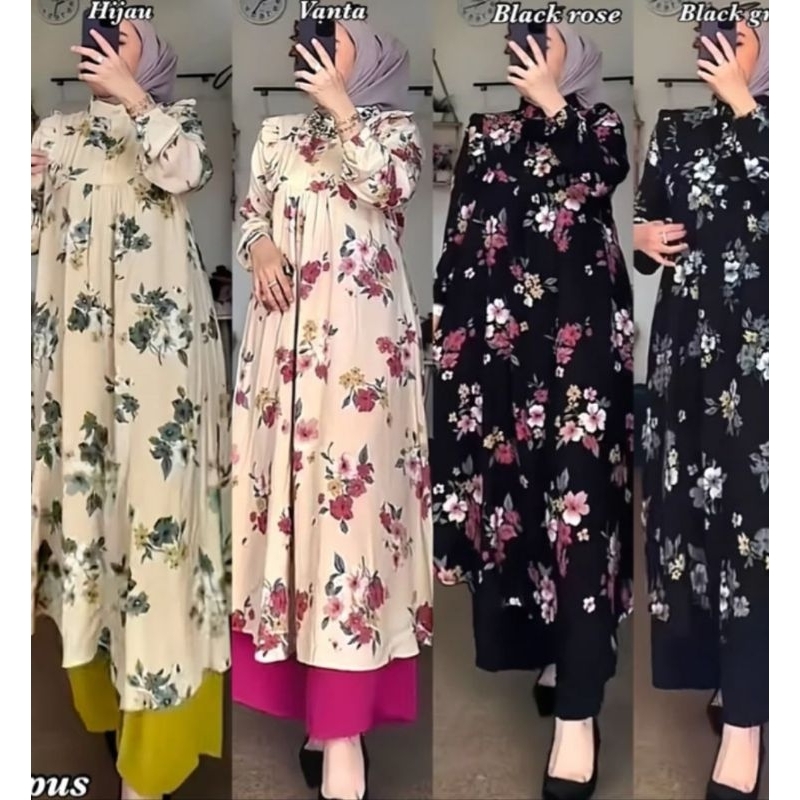 Setelan ALUNA // ONESET TUNIK // LONG TUNIK ✨ Setelan rayon bawahan kulot longgar