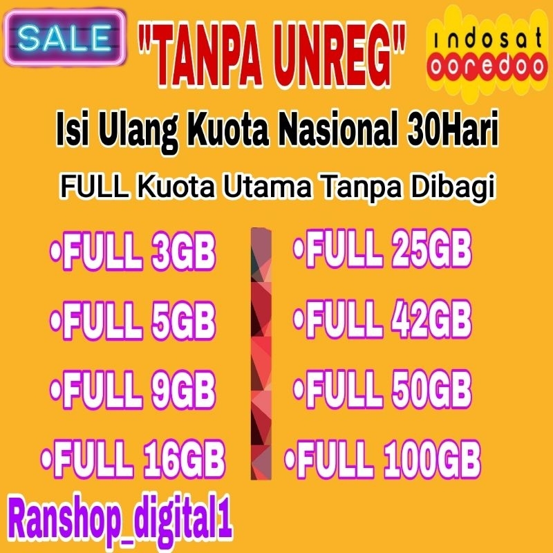 "TANPA UNREG" PROMO Isi Ulang Kuota IM3 INDOSAT FULL 24JAM 30Hari 50GB 100GB 12GB 10GB 3GB