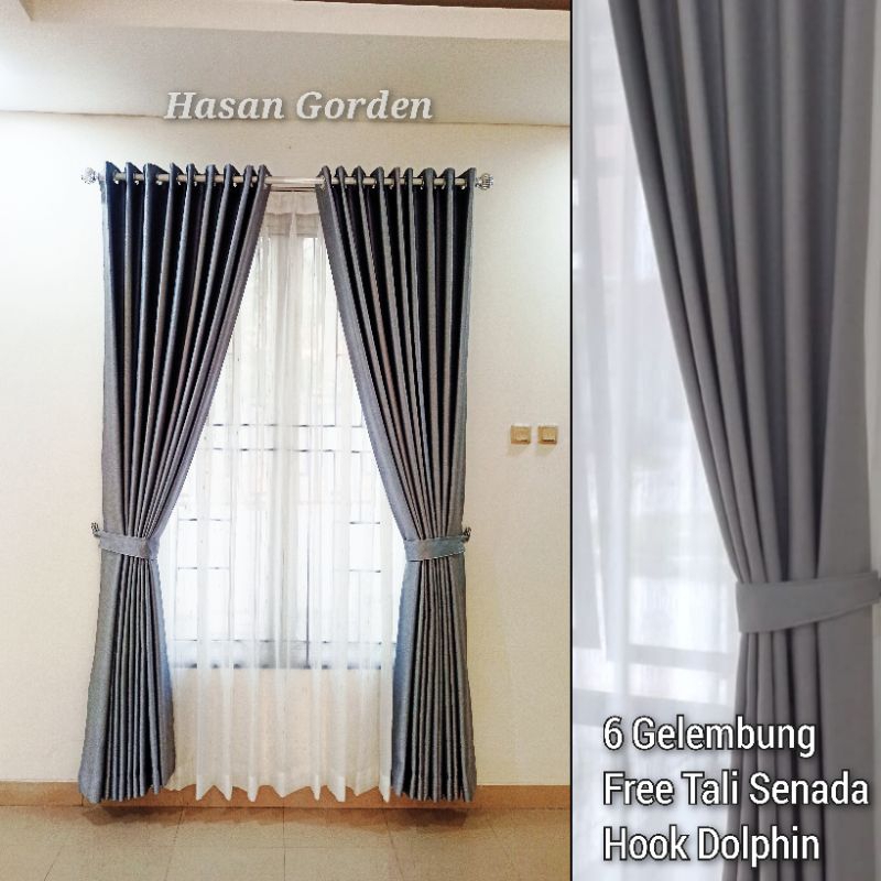 Gorden Jendela Pintu Polos Minimalis Premium Hordeng Ruang Tamu Kamar Tidur 6 Gelombang Sudah Steam 