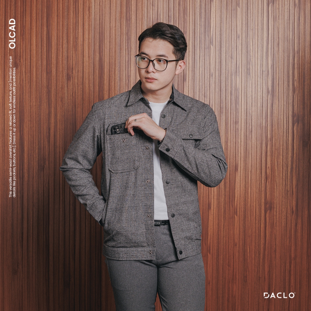 Overshirt Shacket Light Grey - Jaket Trucker Pria Semi Wool