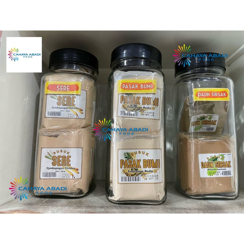 

Aneka Macam Bubuk Tradisional Arum Sari ( Sere - Pasak Bumi - Daun Sirsak )