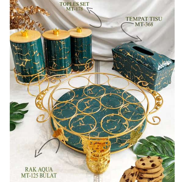 TOPLES KERAMIK PLUS RAK AQUA & TEMPAT TISSUE MARBLE HIJAU FIORENZA