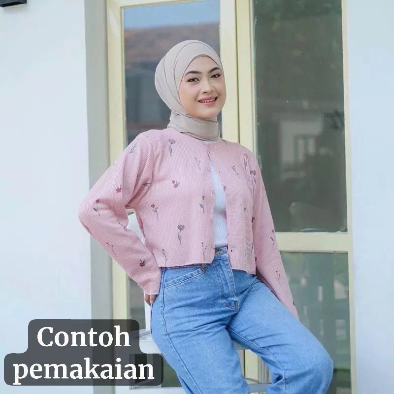 Baju Cardigan Crop top Wanita  lengan panjang cewek dewasa motif keren
