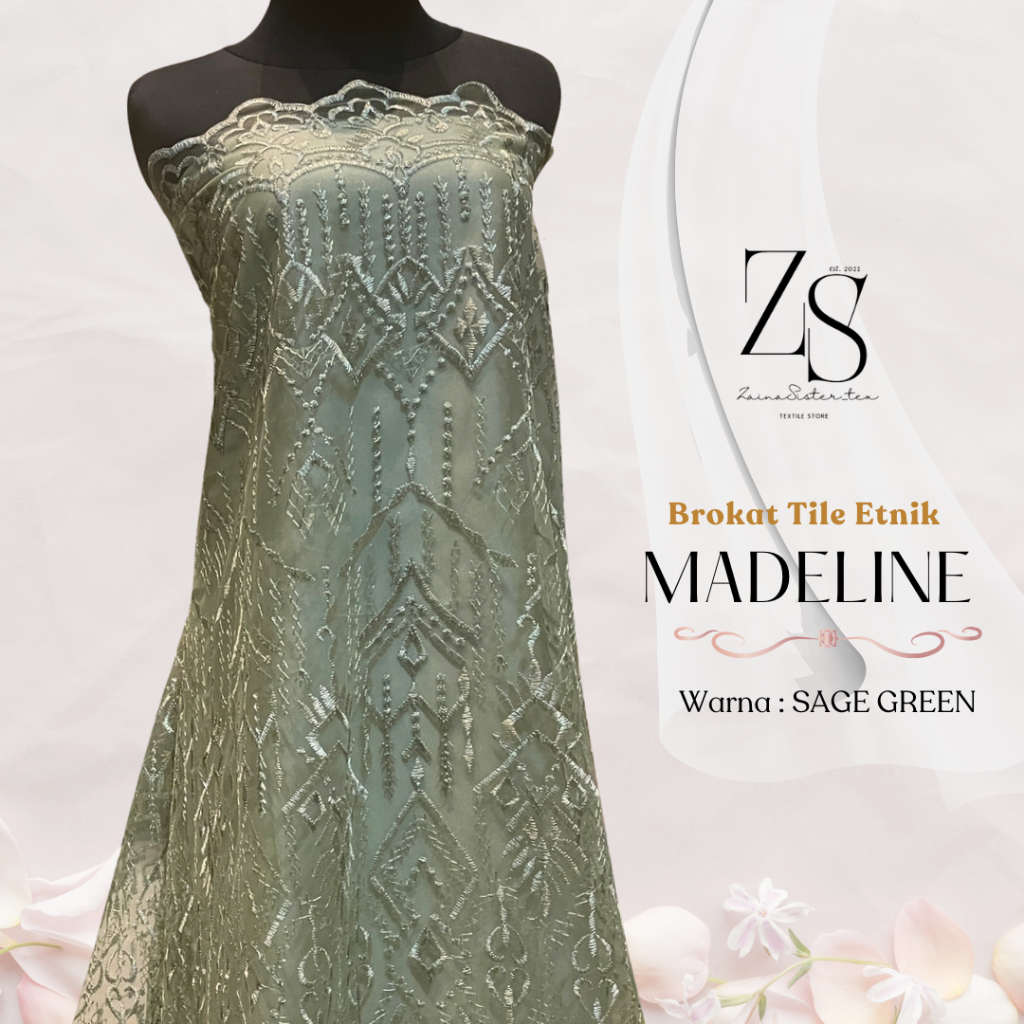 1/2 meter Kain Bahan Kebaya Brokat Brukat Tile Etnik Madeline Motif 3 Warna Sage Green Army Maroon N