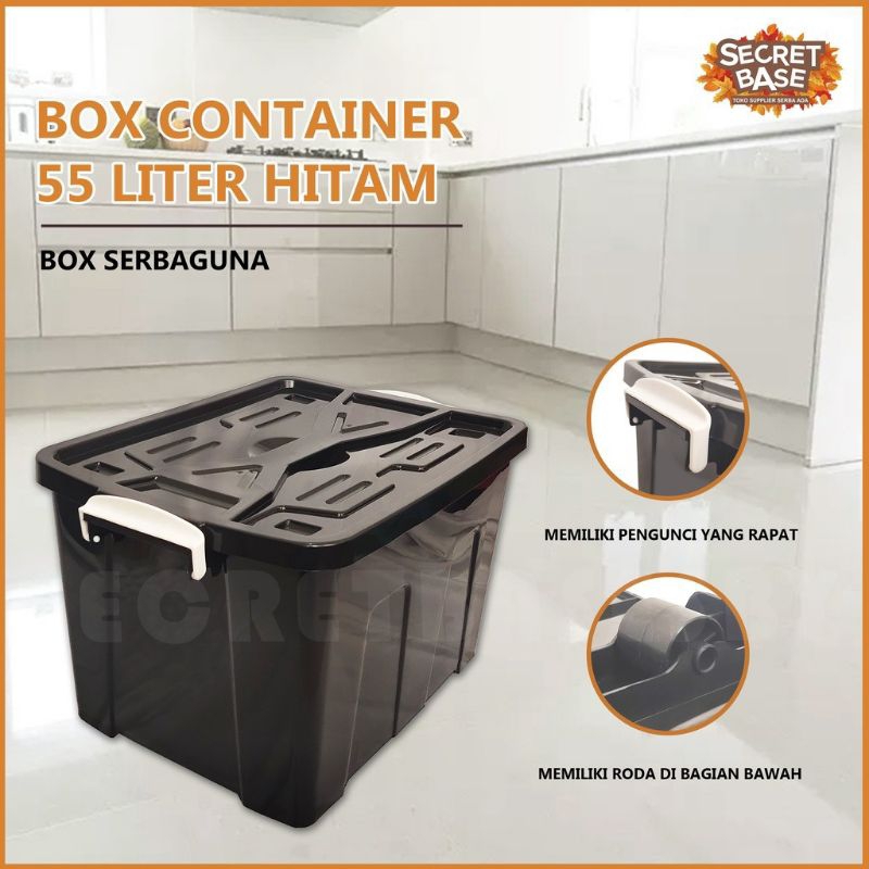 Box Container 55 Liter HITAM NOBU/ Box Container Serbaguna Dilengkapi dengan 4 Roda / Box Container 
