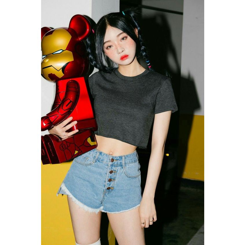 Kaos Crop Polos | Crop Tee Wanita Hitam Polos | Atasan Crop Top Putih Polos lengan Pendek