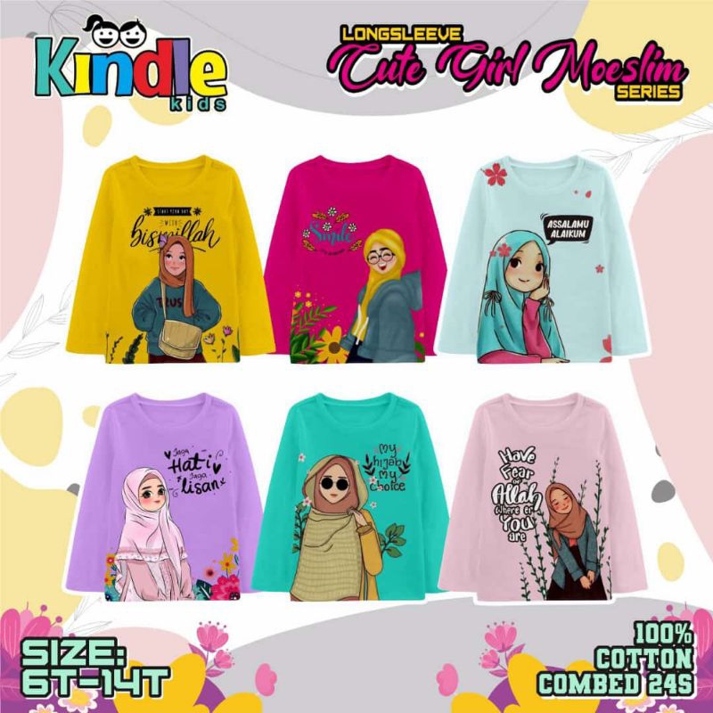 KAOS PANJANG ANAK/KAOS HARIAN ANAK CEWEK/LONGSLEEVE GIRL /KINDLE KIDS CUTE MULSIM